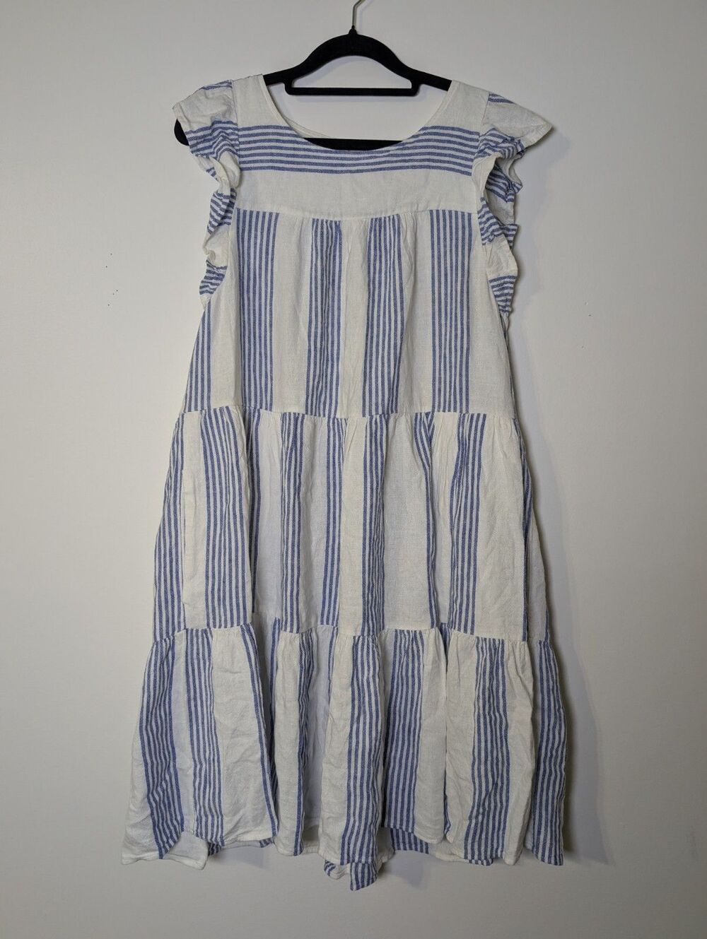 J. Crew Linen Blend Stripe Mini Dress 6 Coastal Cottagecore Blue White Resort - Picture 9 of 9